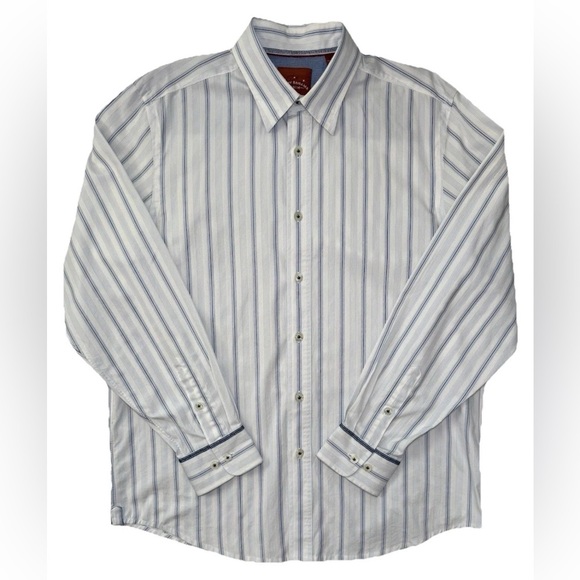 Tommy Bahama Jeans Flip Cuff Striped Button Up Shirt Men L Blue White Beach Camp - Picture 3 of 9